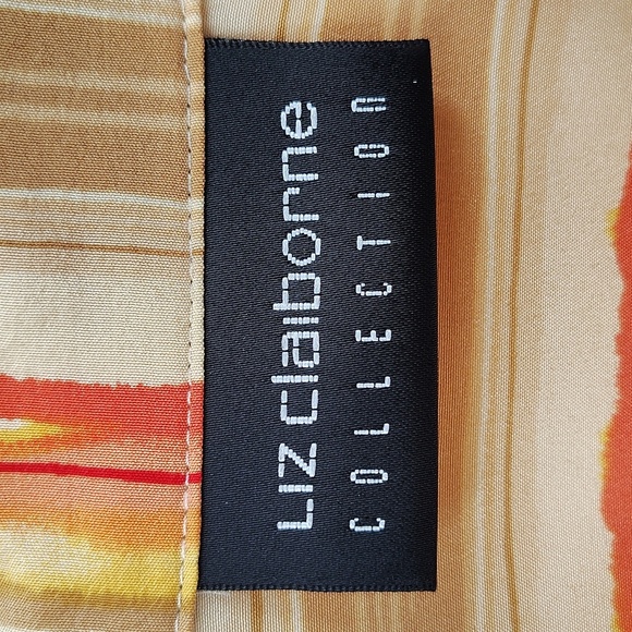 Liz Claiborne Button Up Blouse Size 12 Tan Orange Watercolor Stripe Long Sleeve - Picture 6 of 9